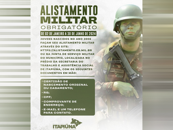 Alistamento militar em Itapiúna já começou dia 02 de janeiro